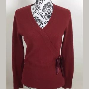 lucy laurel Red Lambswool Faux Wrap Bow Sweater  M